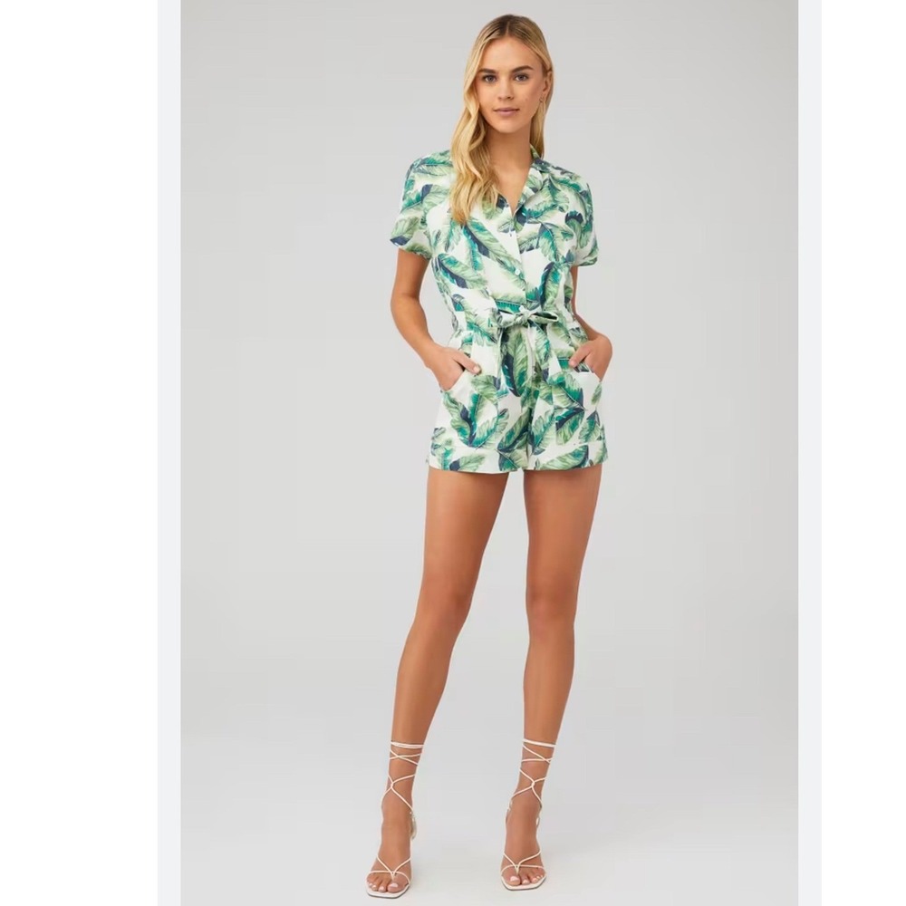 Amanda Uprichard Micki Romper Women's Extra Large XL Green Palm Leaf